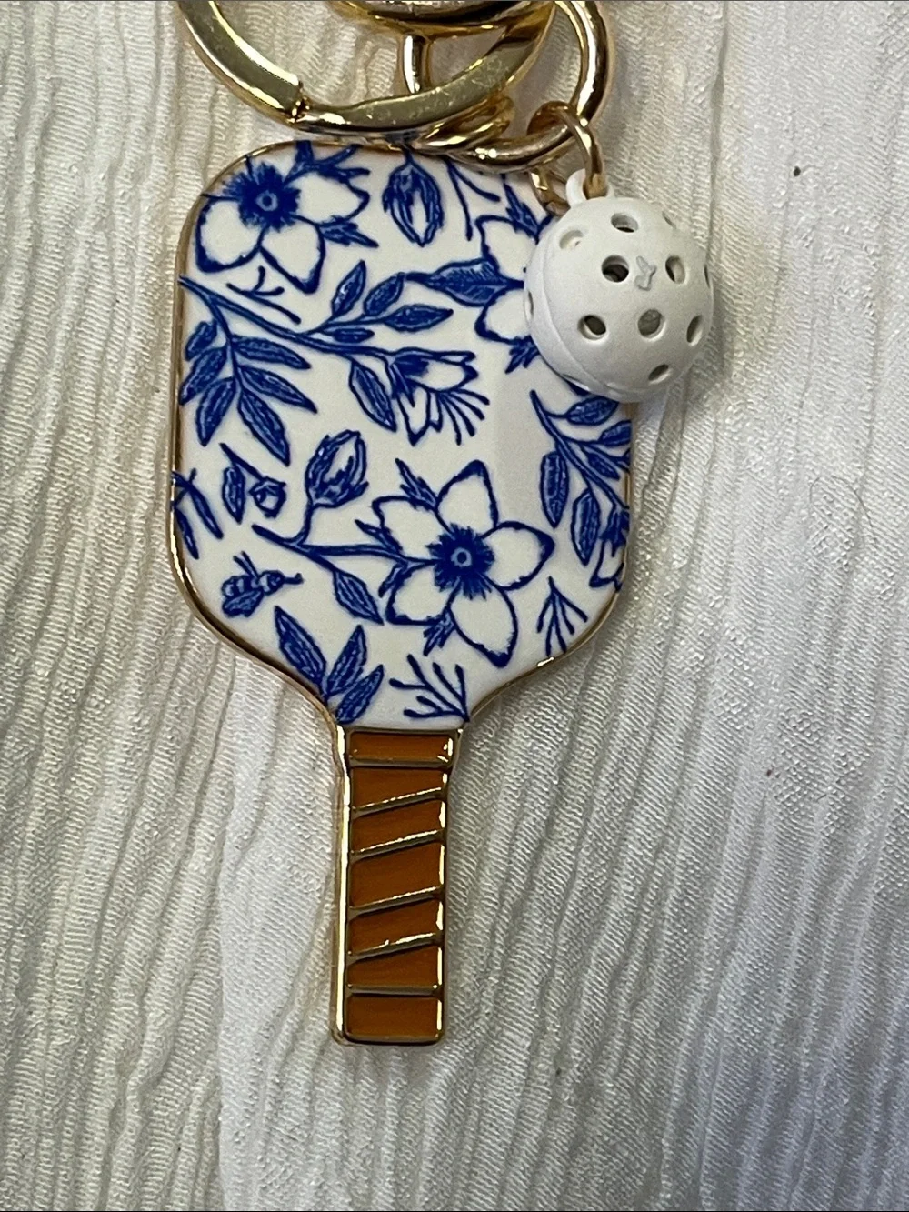 Cats Meow Blue & White Floral Paddle Key & Card Holder with Gold Hardware